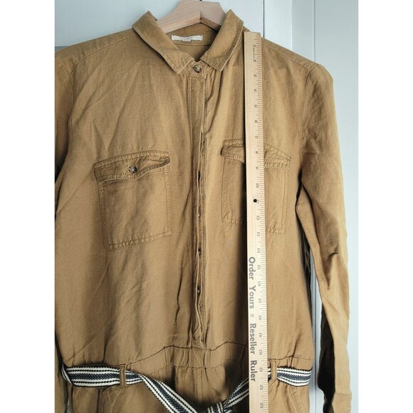 Ann Taylor Loft Womens Sz M Khaki Long Sleeve Linen Blend Utility Cargo Jumpsuit - Picture 3 of 14